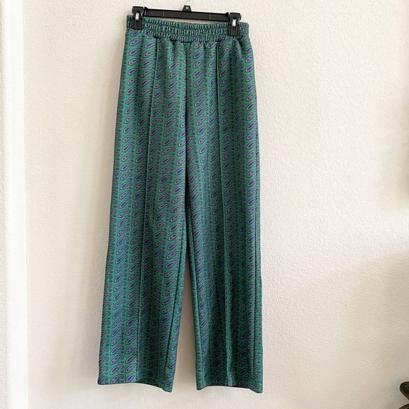 Urban Outfitters BDG Wide Leg Paisley Green Blue SZ S Petite Pants - Picture 1 of 10